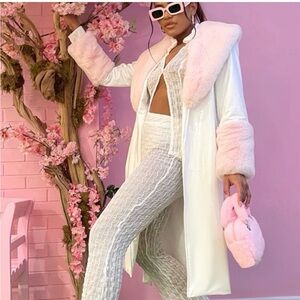 PrettyLittleThing White and Pink Teddy Coat